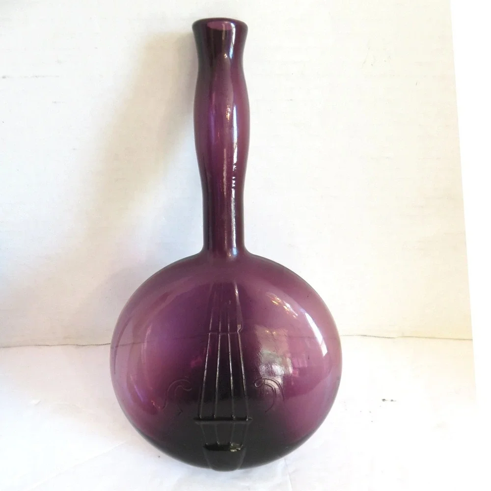 Vintage Amethyst Purple Glass Banjo Musical Instrument Decanter Vase Hand Blown
